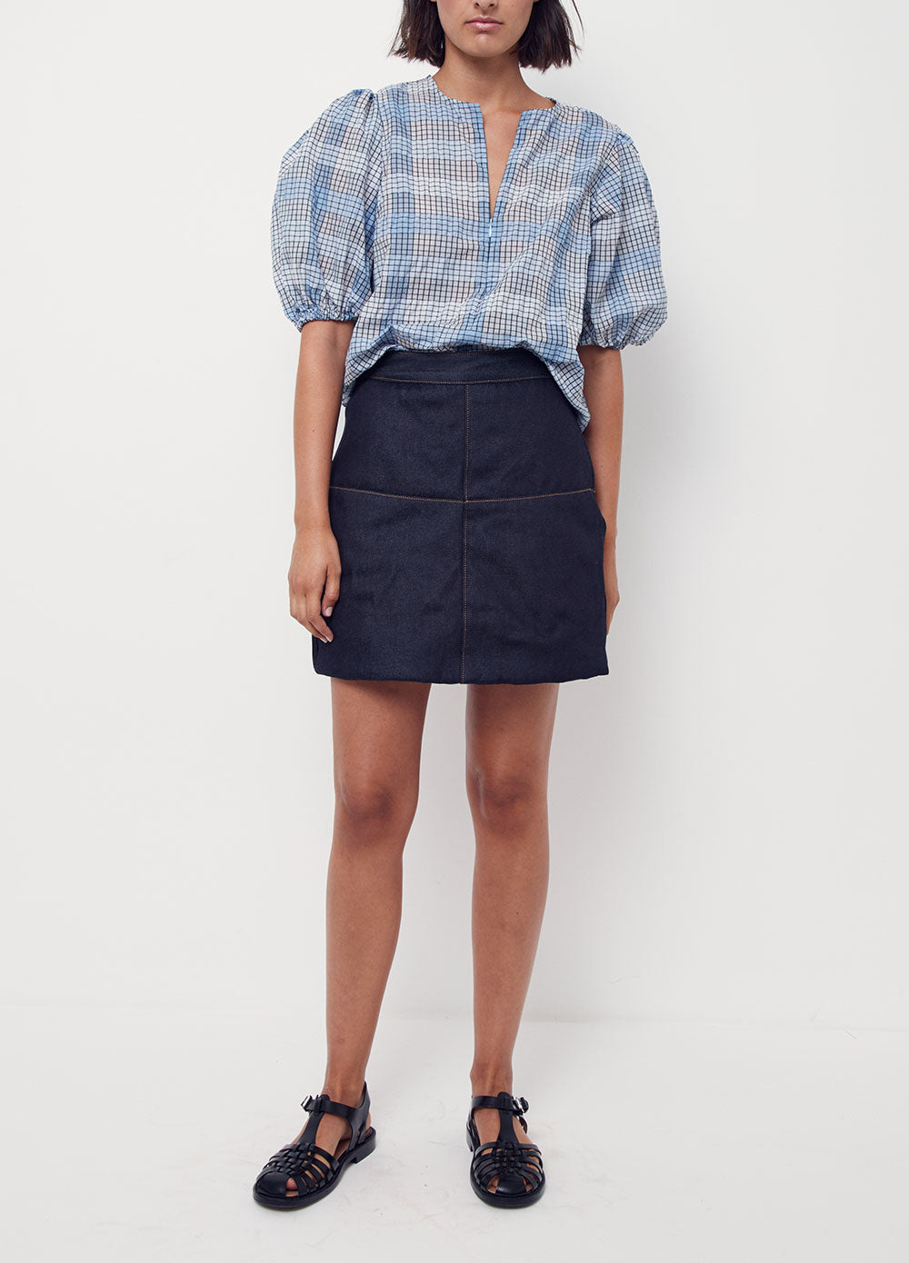 Padded Denim Mini Skirt