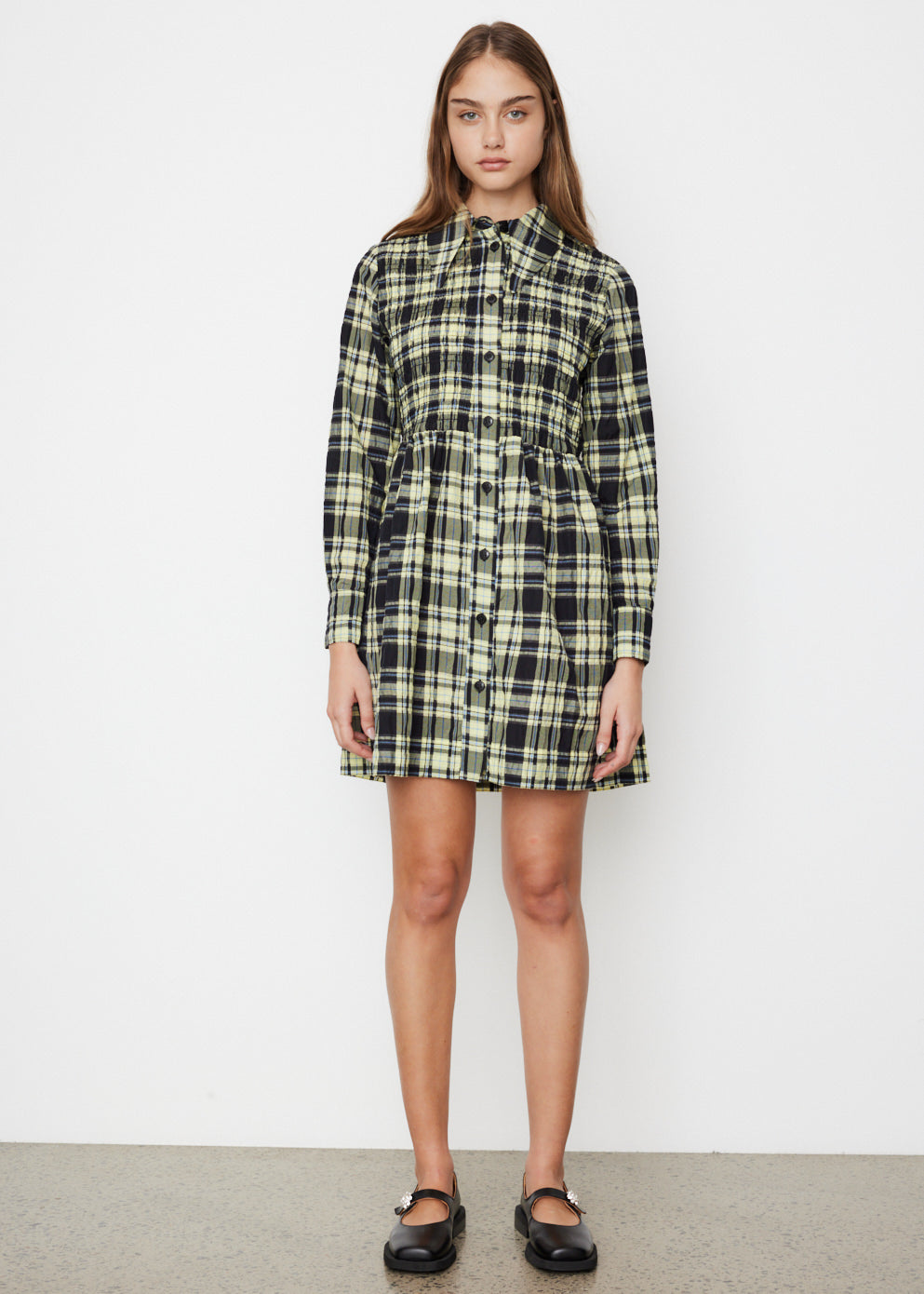 Seersucker Check Smock Shirt Dress