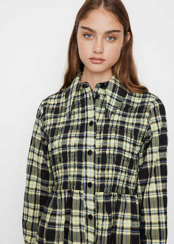 Seersucker Check Smock Shirt Dress