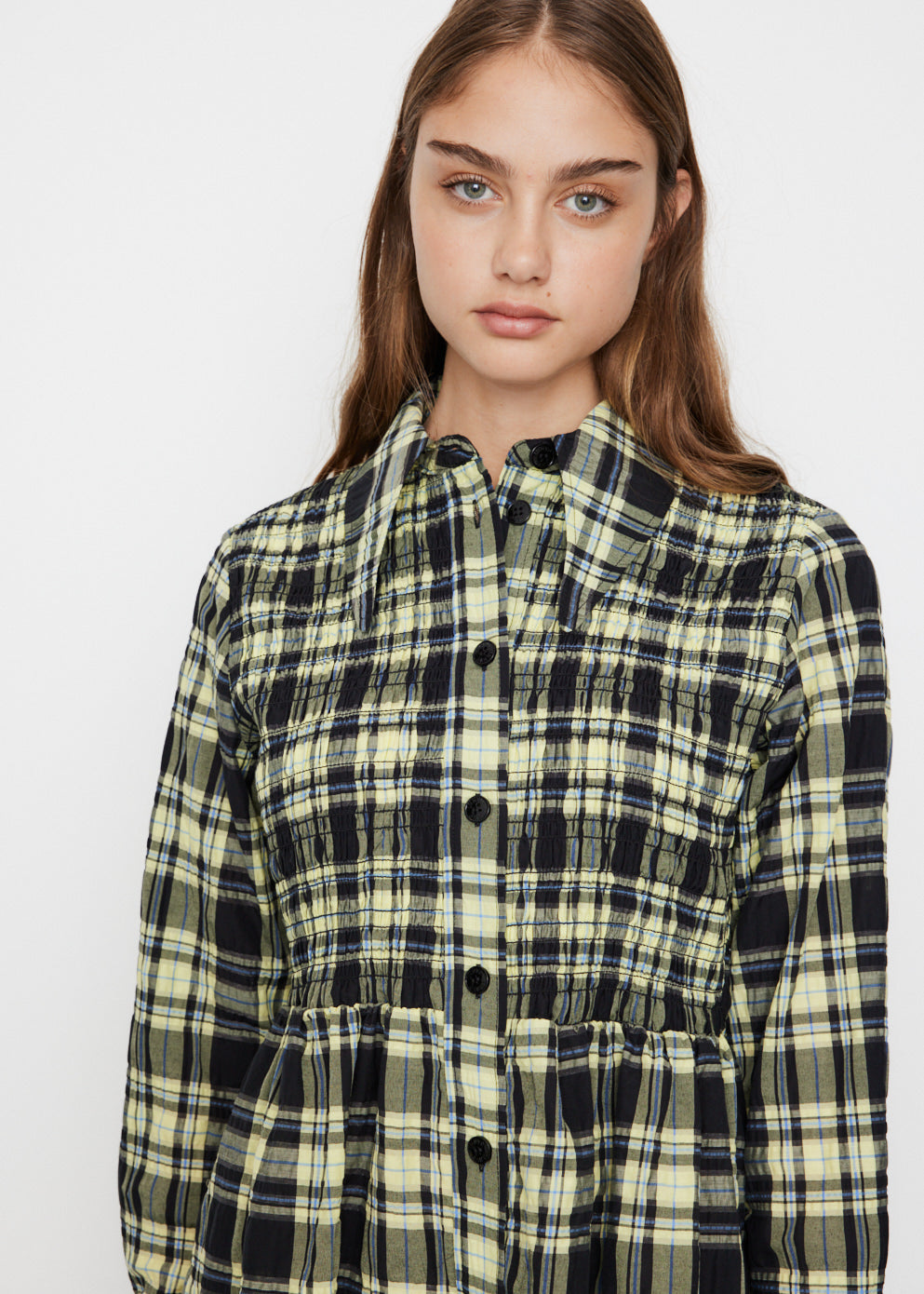 Seersucker Check Smock Shirt Dress